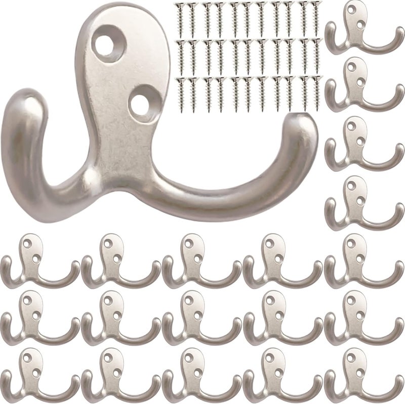 MsBong 20 Pcs Coat Hooks Hardware Wall Hooks Heavy Duty Hooks for Hanging Coats Double No Rust Hook Wall Mounted for Key, Towel, Bags, Cup, Hat - Image 1